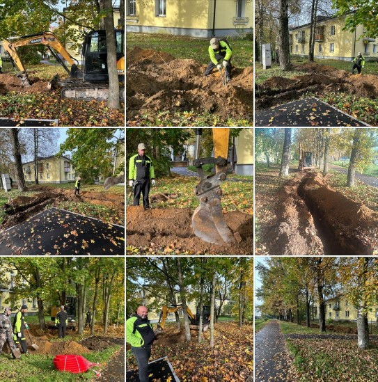 Начались земляные работы по прокладке линии освещения у пешеходной дорожки