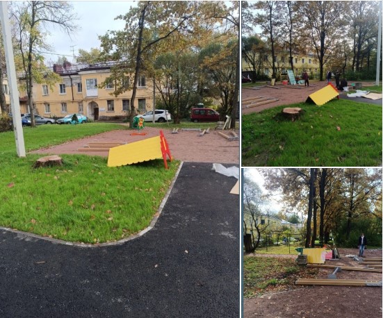 Начинаются работы по установке игрового оборудования на детской площадке по дворе по ул. Леншоссе, 14